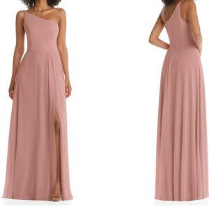 AFTER SIX DUSTY PINK ONE SHOULDER SIDE SLIT CHIFFON EVENING GOWN DRESS - 6